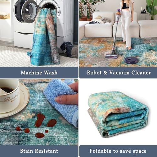 vivorug 5x7 Area Rugs - Ultra-Thin Washable Rug with Non-Slip Backing, Ideal for Living Room, Bedroom, Kitchen Floor Carpet - Modern Abstract, Easy Clean, Durable, Low Pile, Rosy Clouds