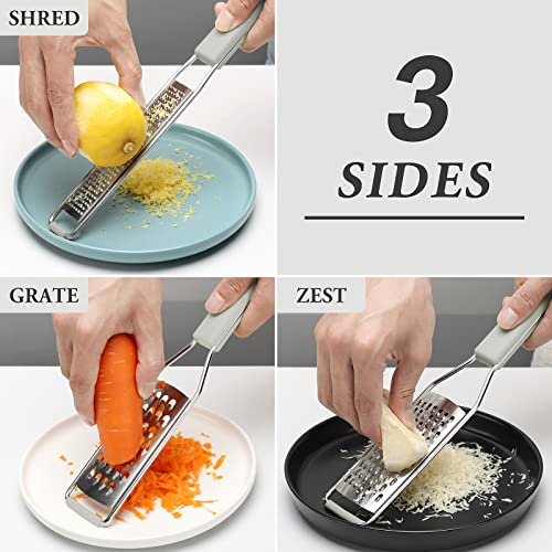 Image of Cambom Cheese Grater Citrus Zester Lemon Zester Pack of 3-304 Stainless Steel - A Sharp Tool for Parmesan Cheese, Ginger, Garlic, Nutmeg, Chocolate, Vegetables，Fruits，Dishwasher Safe Clear