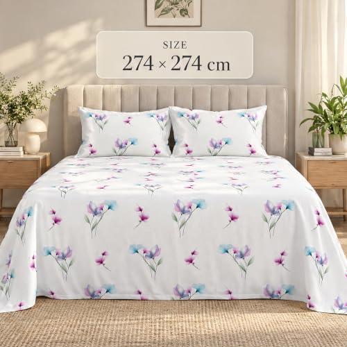 Image of Bombay Dyeing Vintage Floral Pink Super King Size Bedsheet Set (3 Pc)