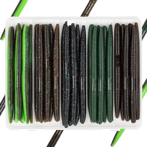 Bombrooster Rubber Worms Senkos 4' 5' Salt Impreatation Soft Plastic Lures Kit Bass Fishing