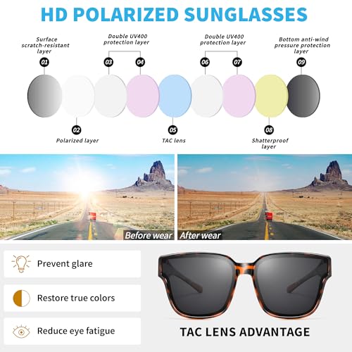 Image of URUMQI Polarized Sunglasses Fit Over Glasses Women Men UV400 Trendy Shades