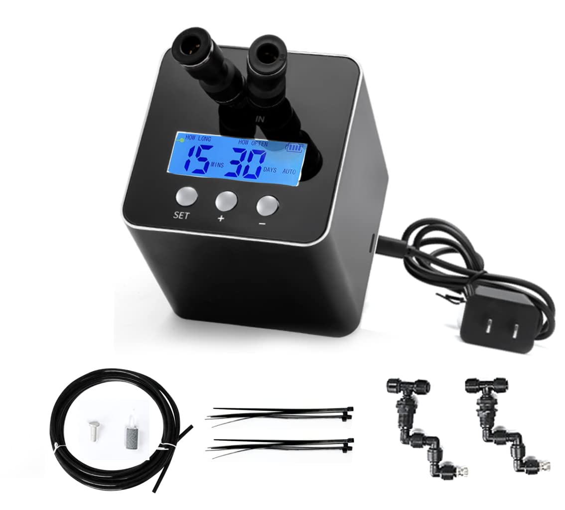 Reptile Humidifier Misting System for Reptile Terrariums Automatic Sprayer for Vivarium Tanks Adjustable 360° Spray Nozzles LCD Display Smart Timing