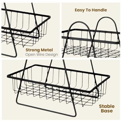 Image of Go Hooked 2 Tier Metal Fruit Basket for Dining Table | Space Efficient Countertop Wire Storage Stand for Fruits, Vegetables & Bread | Strong Metal Vanity & Home Organizer with Compact Vertical Design