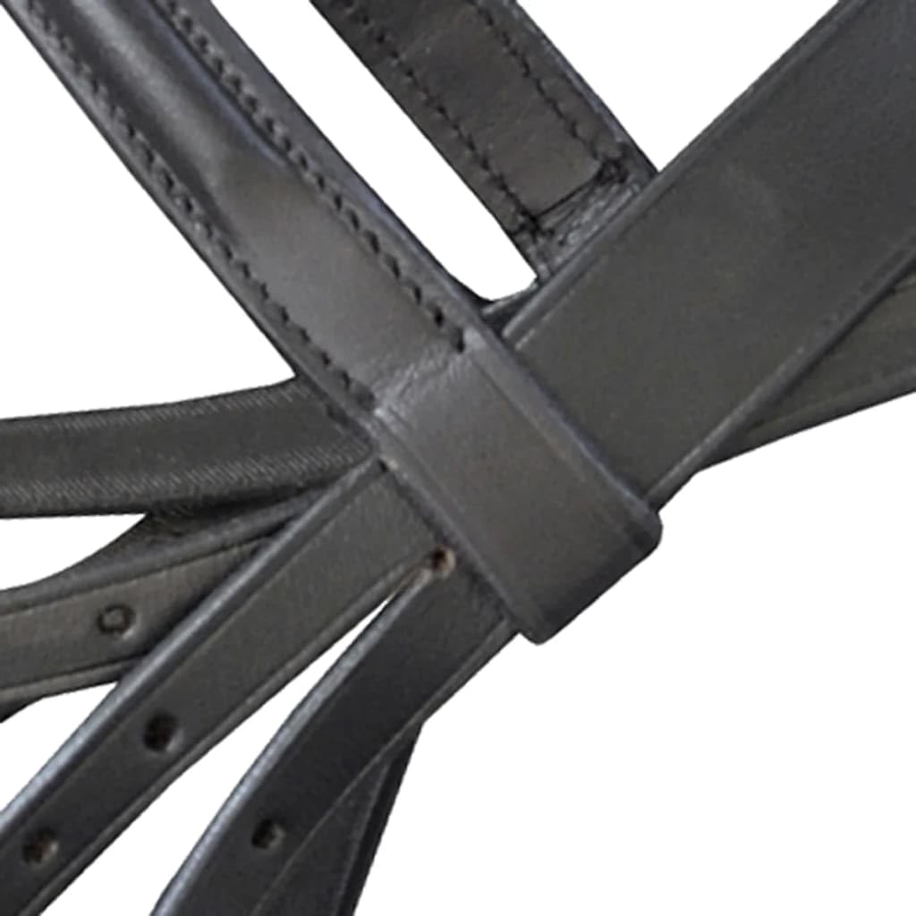 Brida de cuero con riendas y pistón negro, diadema acolchada, ajustable, adecuada para doma, saltar, torneo, caballo, pony, estilo de equitación inglés