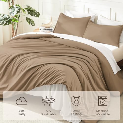 Image of Litanika Comforters Taupe Oversized Queen Size, 3 Pieces Lightweight Solid Bedding Set & Collections, All Season Fluffy Bed Set (98x98In Comforter & 2 Pillowcases)