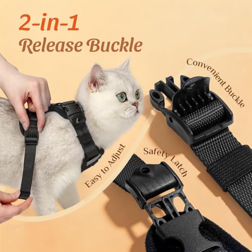 Dooradar Cat Harness and Leash Set with Neck Release Buckle, Black | Escape Proof, 3 Easy-on Buckles, Smooth & Lockable Adjustment, Soft Air Mesh, Reflective, for Small to Average Cat Walks, S - Image 6