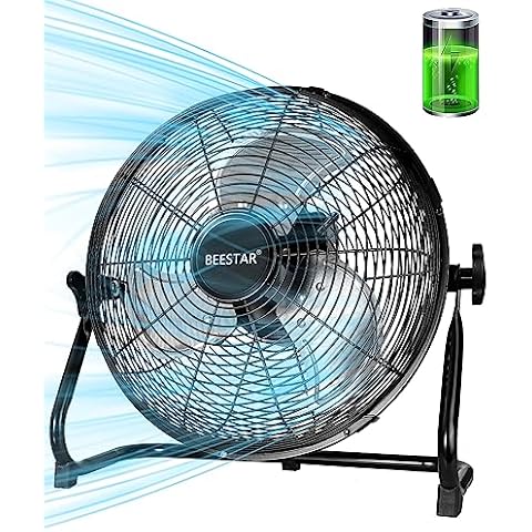 BEESTAR 12 Inch Battery Operated Fan, Rechargeable Floor Fan,High Velocity Fan with Metal Blade Run Up to 30 Hours,15600 mAh Battery Powered Fan for Garage, Backyard, Camping, Travel,Black Cover