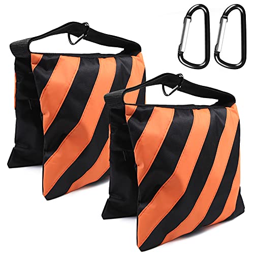 Sacos de arena para fotografía, resistente bolsa de arena vacía para estudio fotográfico, soporte de luz, brazo de brazo de brazo de la cámara trípode con mosquetón, paquete de 2 (naranja) Cover