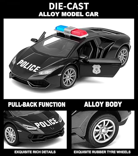 Image of VGRASSP 1:32 Scale Mini Die Cast Super Police Car Toy for Kids with Pull Back Action - Off-Road Scale Model with Rubber Tires, Realistic Design Openable Doors - Color As Per Stock