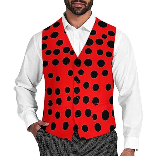 Ladybug Printed Men's Suit Vests Business Formal Dress Vest V-Neck Waistcoat for Wedding Casual