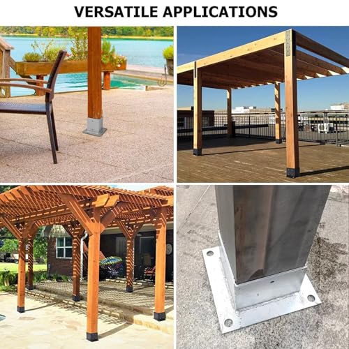 Soporte de poste negro para carteles/columnas de madera/hormigón/cubierta, brida de piso de poste de valla 2 x 2-6 x 6 pulgadas, anclaje de barandilla comercial, paquete de 2