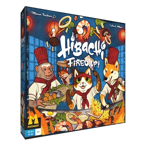 Matagot Hibachi: Fired Up! Jogo de tabuleiro – Jogo de receitas competitivas de culinária com destreza baseada em habilidades e mecânica de jogar fichas, diversão em família para crianças e adultos