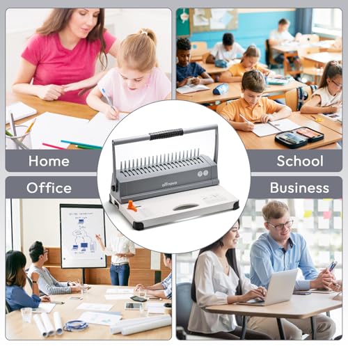 Image of OFFNOVA Binding Machine, 21-Hole 450 Sheets Paper Comb Binding Machine for Letter Size / A4 / A5 Paper, Easy to Punch Handle, Adjustable Margin, Book Binder with 100 PCS 3 /8'' Comb Binding Spines