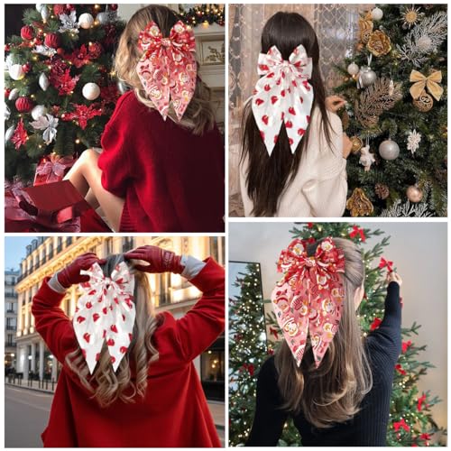 2Pcs Clips para el Cabello de Navidad para Mujeres, Lazos Grandes Roja y Blanca con Diseño de Sombrero de Santa Claus, Pinzas Antideslizantes para Fiesta de Navidad miniatura 5