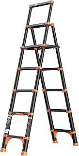 Telescoping Ladder 2M/6.3FT Home Six-Step Telescoping Ladders, One Button Retractable Herringbone Ladder for Wood Flooring Stairwell Loft, 150kg/330lb Capacity