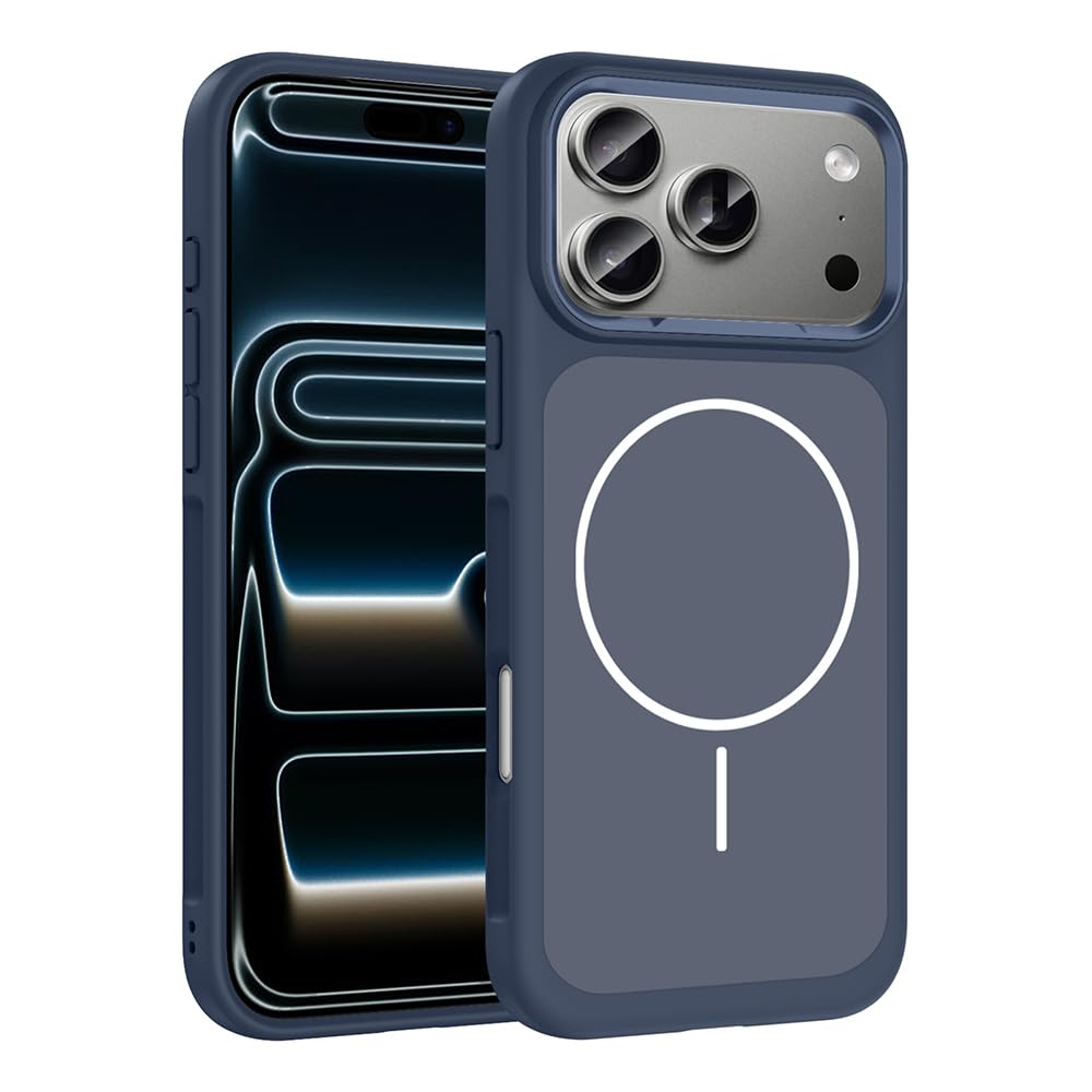 Zore Apple ile uyumlu iPhone 17 Pro Kılıf M-Safe Şarj Özellikli Metal Kamera Çerçeveli Zore Sanremo Silikon KapLacivert