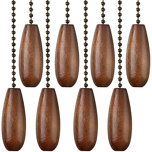 Image of Decorative Extension 12 Inches Walnut Color Wooden Pull Chain Fan Pulls Set Ornaments for Ceiling Light Lamp Chain 8 Pcs (Bronze)