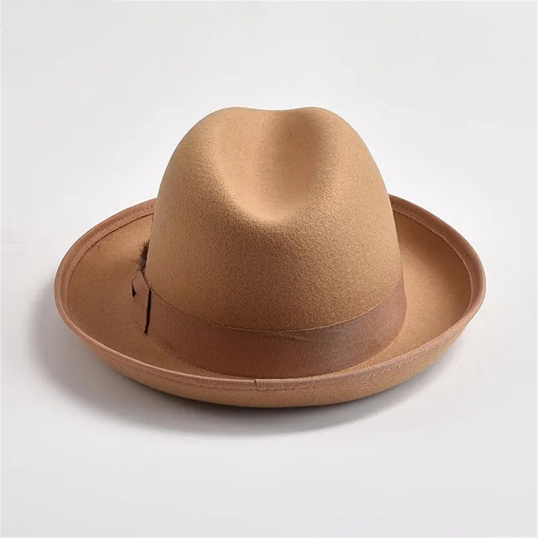 Cappelli Fedora in feltro di lana per uomini e donne per cappello da festa con orlo arrotolabile per gentiluomo chiesa Jazz cappello da festa