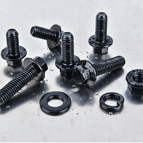 Image of VIGRUE 252Pcs Metric Flange Bolt Nut Washer Assortment, M6-1.0 M8-1.25 Flange Bolt Kit Black Zinc Plated Class 10.9 Alloy Steel Full Coarse Thread