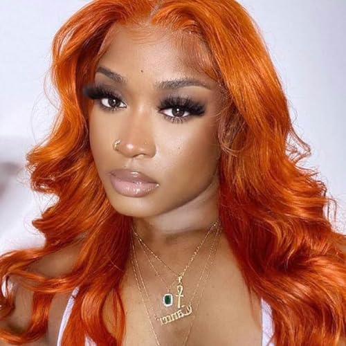 Image of Srakuw Ginger Orange Wigs Human Hair13x4 HD Lace Front Wigs for Black Women Human Hair 180% Density Brazilian Human Hair Wigs for Black Women Glueless Lace Frontal Wig (20 Inch)