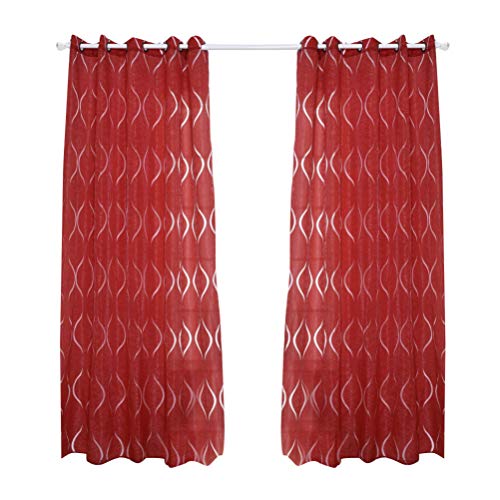 Garneck Cortinas translúcidas de tul semi transparentes Panel Wave Bubble Pattern Pantalla de ventana Cortinas de gasa con varilla Bolsillo para baño Dormitorio Salón 39 x 78 pulgadas (rojo)
