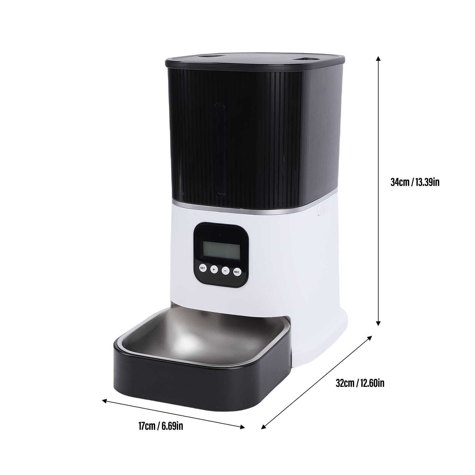 Dispensador de Comida para Gatos Temporizado con Control de Botones y Pantalla LCD de 6 litros de Capacidad con Alimentador Automático para Mascotas, Acero Inoxidable y Material