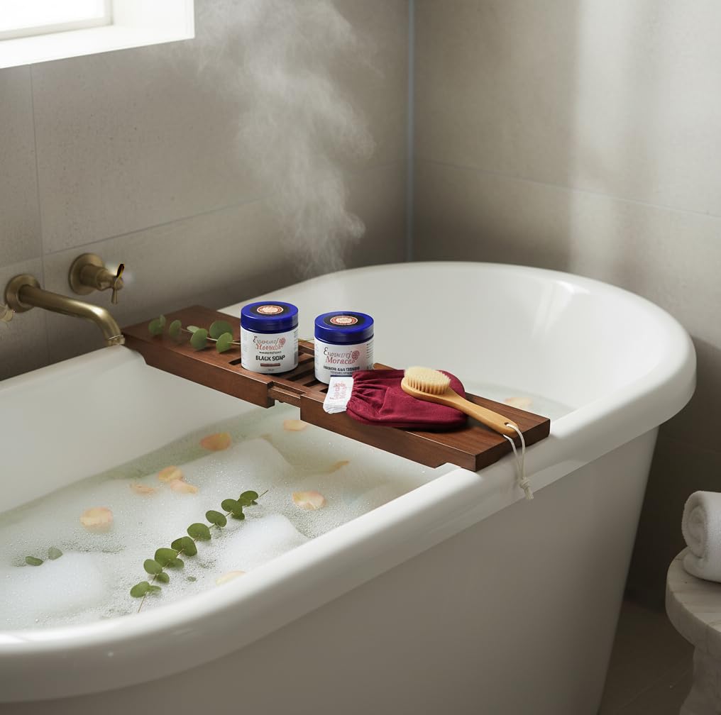 Kit Hammam Marocchino: Guanto Kessa Esfoliante, Sapone Nero Beldi, Polvere di Argilla Rhassoul per Viso Corpo e Capelli Tradizionale Hammam Marocchino a Casa