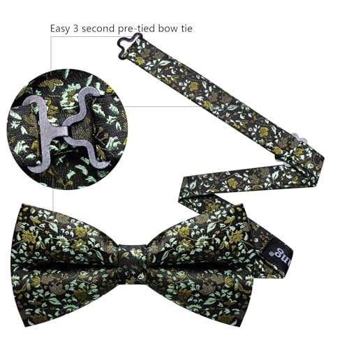 Image of YOHOWA Mens Bow Tie Set Paisley Pre-tied Bowties Adjustable with Handkerchief Cufflinks Gold Ring Set Wedding Prom Party