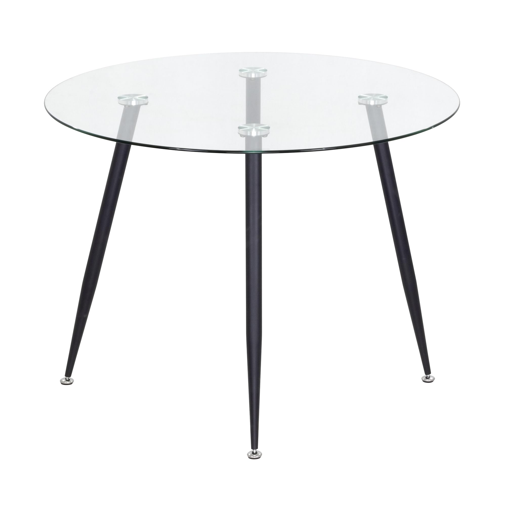 Mesa de Comedor Fija Redonda Corin | 100 x 100 x 75 cm | Ideal para Cocina o Salón | Ideal para 3 a 4 Personas | Tablero de Cristal Transparente | Patas de Metal en Negro