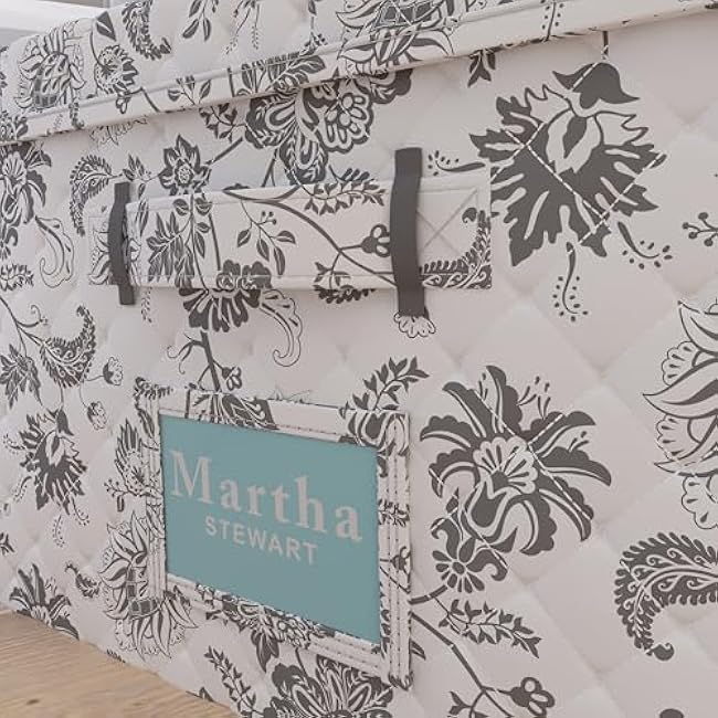 Martha Stewart Essential Collapsible Stackable Decorative Home Storage Organization With Lidded Tops, Set of 2 Lidded Storage Boxes, Bedford Floral