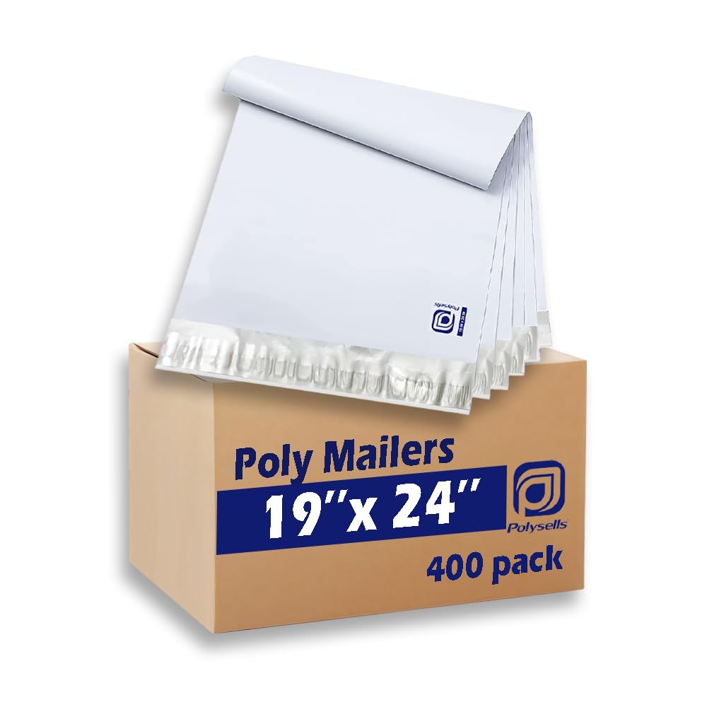 POLYSELLS 400 pcs 19x24 Inches White x Silver Poly Mailers Shipping Envelopes, Strong Adhesive Sealing, Waterproof, and Tear-resistant Postal Mailing Bags for Clothing and Accessories
