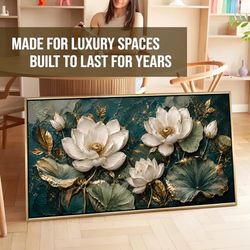 Image of PAPER PLANE DESIGN Bloom Canvas Wall Art with Vintage Gold Floating Frame, 2 x 4 Feet Ready to Hang Canvas Art for Living Room Bedroom - FLR-081