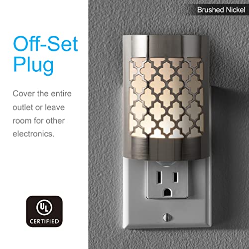 Image of GE CoverLite LED Night Light, Decorative, Plug-in, Smart Dusk-to-Dawn Sensor, Home Decor, Ideal for Bedroom, Bathroom, Kitchen, Hallway, 1 Pack, 29847, Brushed Nickel | Moroccan