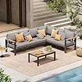 ComfCove Aluminum Outdoor Patio Furniture Set 6 Seats, Outdoor Sectional Corner Sofa with Thick Waterproof Cushions & Coffee Table, Patio Conversation Sets for Backyard, Porch, Balcony, Deck, Gray