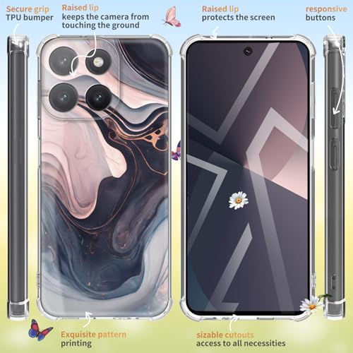 CLATUK for Motorola Moto G 2026 Case 5G G Play 2025 Marble and Flowers Slim Anti-Drop Shockproof Protective Soft Shockproof Clear Phone Protective Covers 6.7 Inch (Night) - image 6