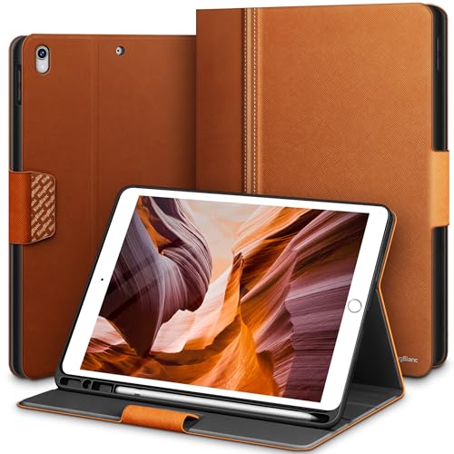KingBlanc Funda para iPad Air (3ª generación) de 10.5 pulgadas 2019,iPad Pro 10.5 pulgadas 2017 con soporte Apple Pencil Soporte para coche, funda de piel vegana, color marrón