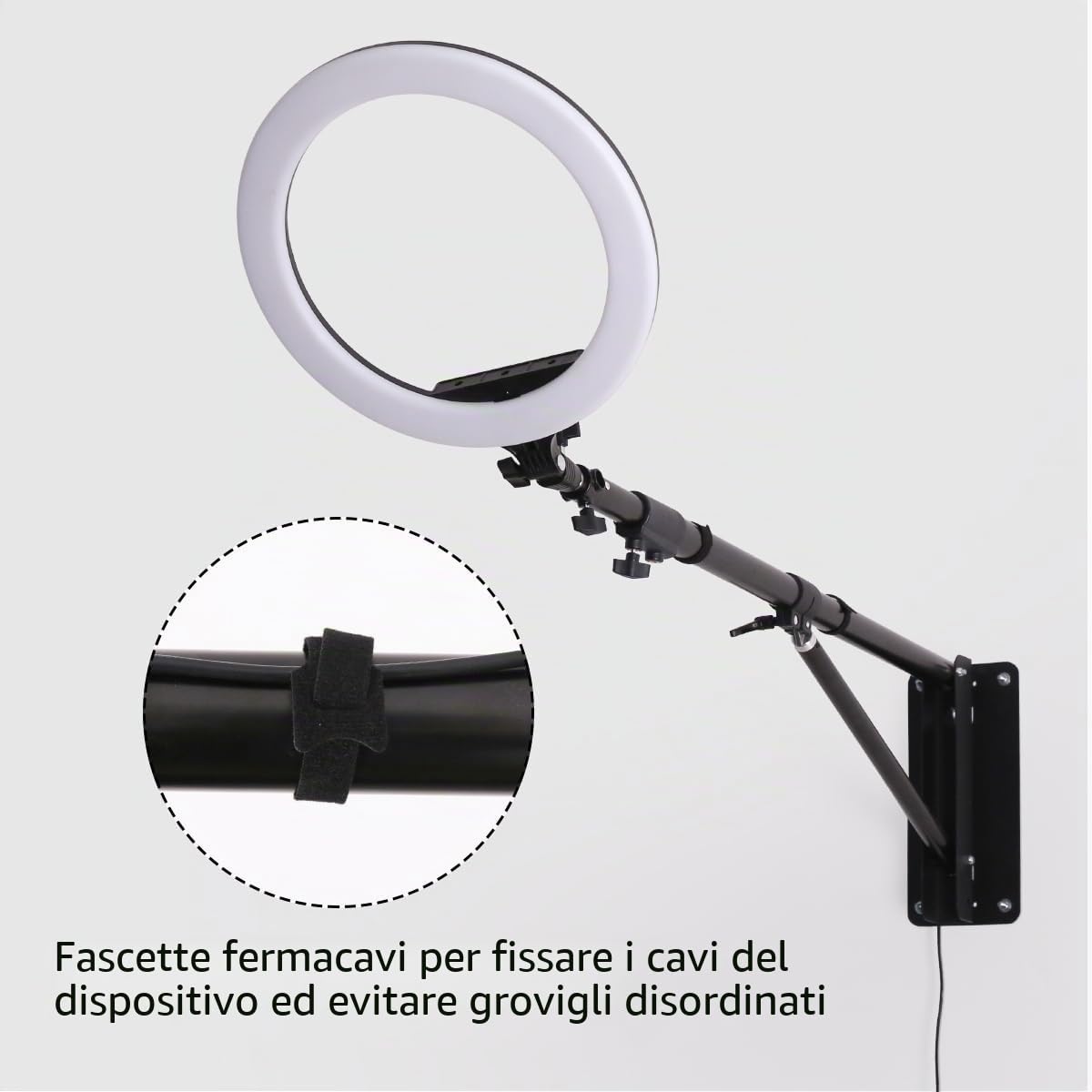 Confezione da 2 bracci triangolari per montaggio a parete, 180 cm, supporto per luce ad anello, supporto per luce da soffitto, rotazione flessibile a 180°, per luce video, flash, fotografia