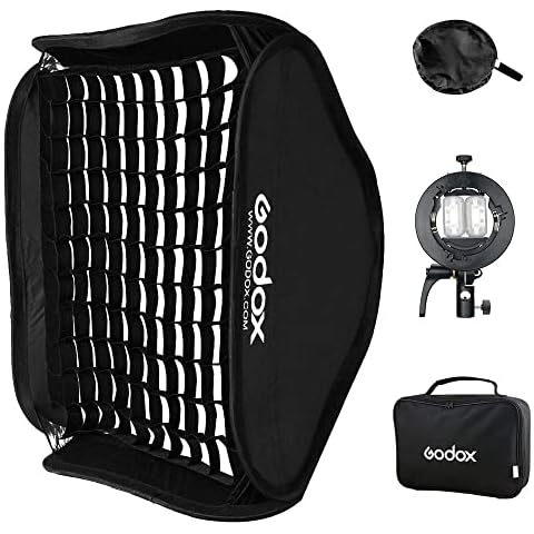 GODOX S2 Soporte de Montaje Bowens con Softbox 80x80cm y Rejilla Plegable Cover