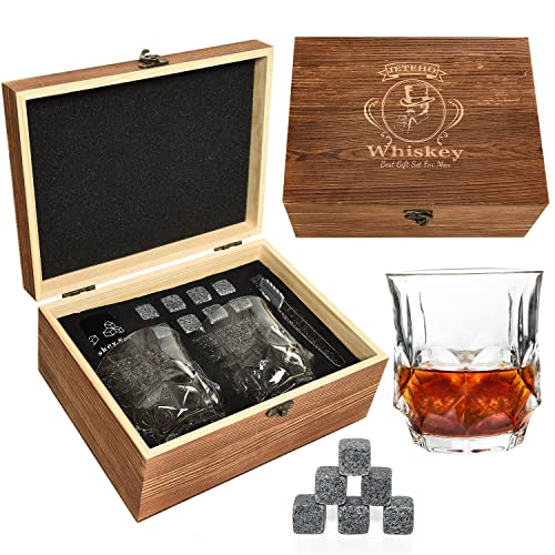JETEHO Whiskey Stones Gift Set with Glass Boxed Engraved 'Best gift set for man'-Cool Unique Christmas/Birthday/Anniversary/Wedding|/Valentine's Bourbon Gift Idea for Men Husband Boyfriend Grandpa