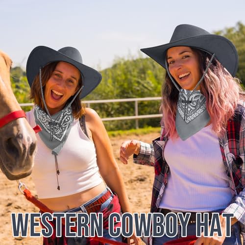 Image of Zhanmai 12 Pcs Cowboy Hat and Bandana Cowboy Cowgirl Hats Bulk Western Party Costume Halloween Accessory