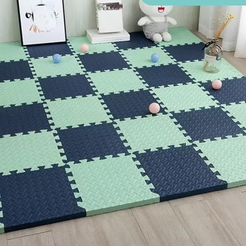 AHTCPO EVA Foam Floor Mat, Interlocking Floor Mats, for Indoor Playground Living Room Exercise Fitness Yoga(60 * 60 * 2.5cm)(Bean Green-Navy,4p)