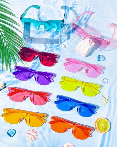 10 Pack Colorful Square Sunglasses for Women Bulk, Fun Rimless Transparent Glasses Party Favors3