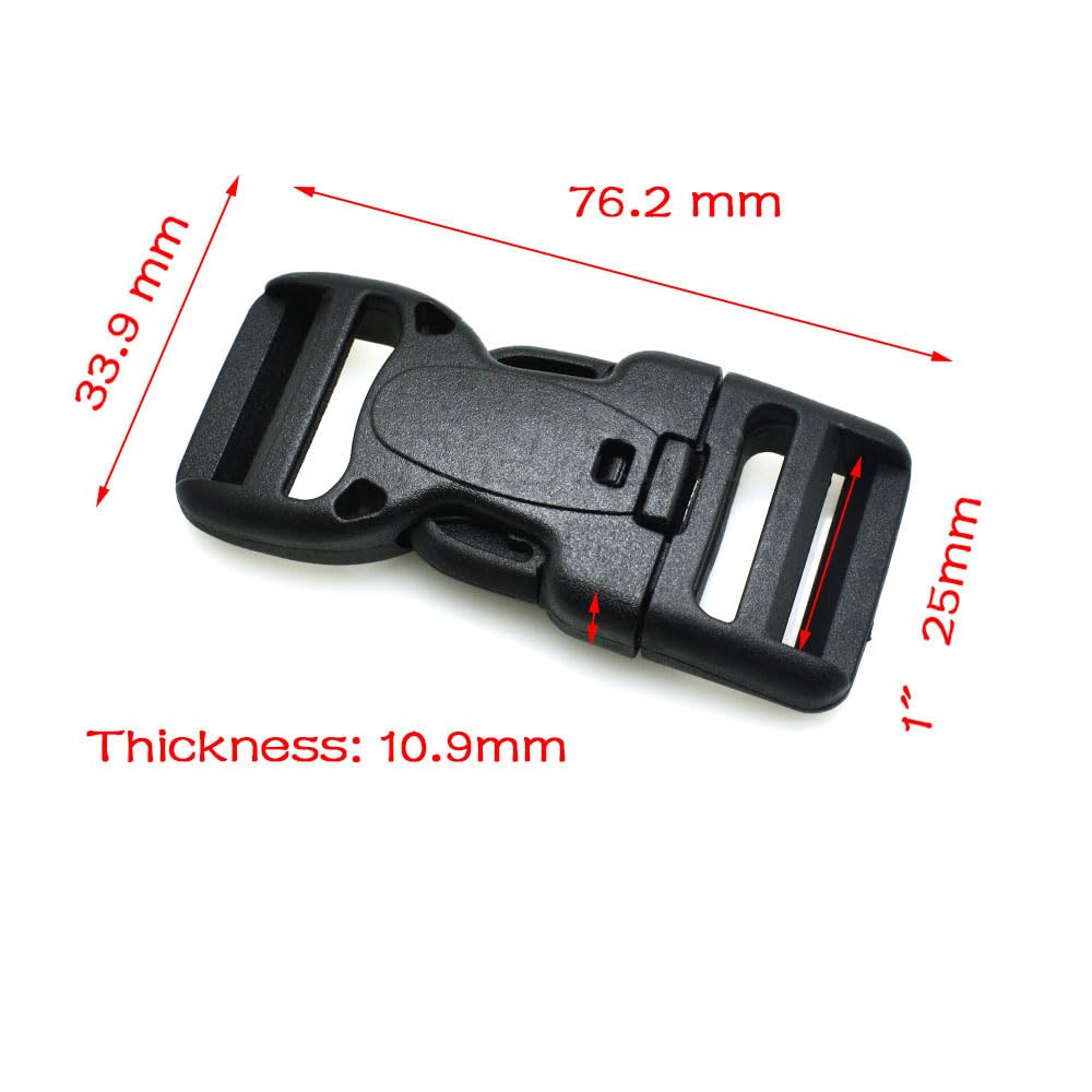 Hebilla de doble bloqueo ajustable de plástico para cinturones tácticos, color negro, 50 unidades, tamaño de cincha de 50 mm