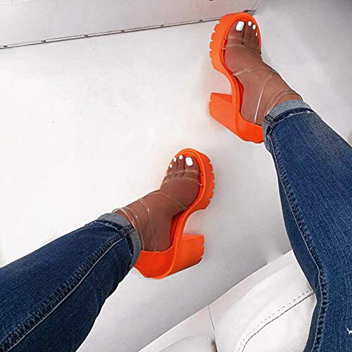 Womens Sandals, Women's Fashion High Heel Sandals Transparent Strappy Sandals Thick Sole Block Heel Zipper Sandals High Top Party Sandals2