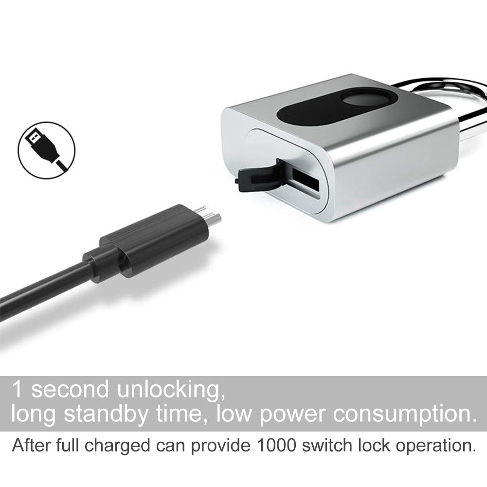 Candado Huella Dactilar Inteligente, Candado Con Huella Dactilar Candado Taquilla Inteligente, USB Recargable Candado De Huellas Dactilare Bloqueo Biométrico Sin Llave Impermeable Para Puerta, Maleta