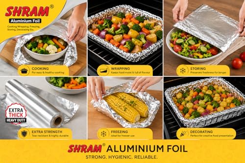 Image of Aluminium Foil 25 Meter + 5 Meter Free | 11 Micron Food Grade Kitchen Foil Roll | Safe Paper Zigzag Cutter | Multipurpose Foil for Home, Hotel & Restaurant Use | Baking, Grilling & Food Wrapping