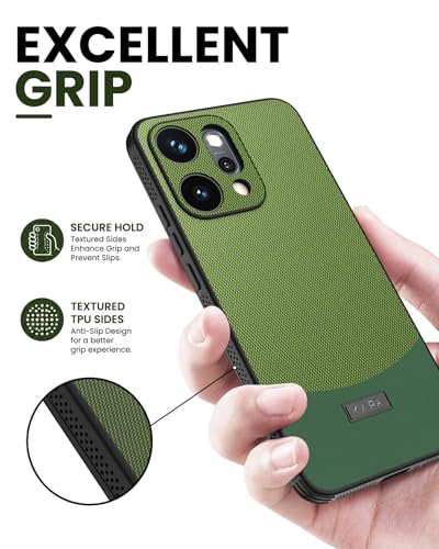 Image of Kapa MatrixWoven Grip Back Cover for Oppo Reno 14 Pro 5G | Woven Fabric & Leather Hybrid Camera Protection, Shockproof Slim Bumper Case (Olive Green)