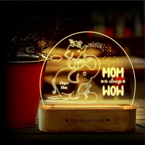 Image of ZOCI VOCI Mothers Day Gifts - Customised Gift for Mom - Personalized Engraved Lamps, Unique & Creative Gifting Ideas for Mummy. (MOM is Wow, Warm Light) (Warm Light)