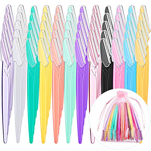 60 Pieces Eyebrow Razor Shavers Eyebrow Shaper Trimmers Multicolor Brow Facial Hair Razors with Precision Covers and Mesh Bag for Women