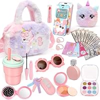 Chinloca Girls Purse with Pretend Makeup Set, Unicorn Gifts for 3+ Year Old Girls, Kids Handbag Toy Phone Wallet Water Bottle, Birthday Gift for Girl Age 3 4 5 6
